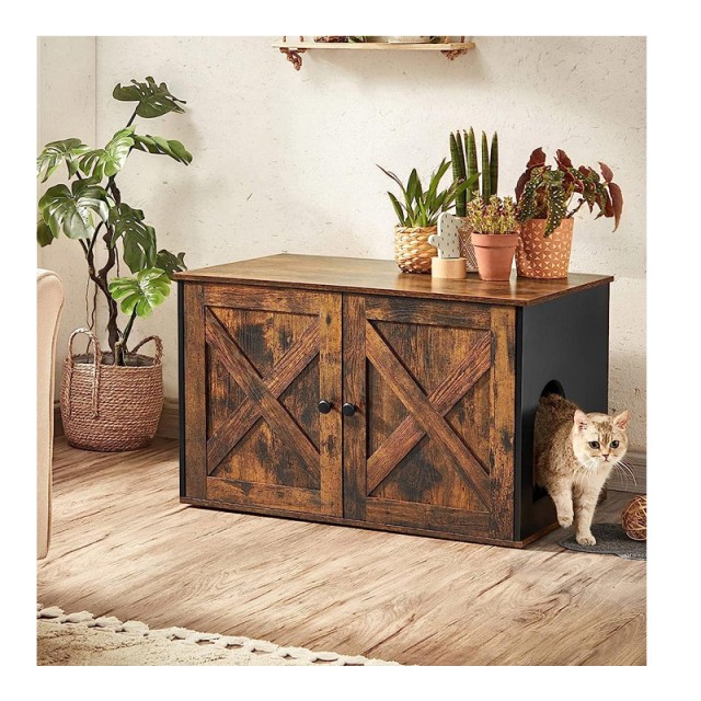 Ξύλινο Έπιπλο για Τουαλέτα Γάτας 80 x 53 x 49.2 cm Χρώματος Σκούρο Καφέ/Μαύρο PCL002X02 Feandrea