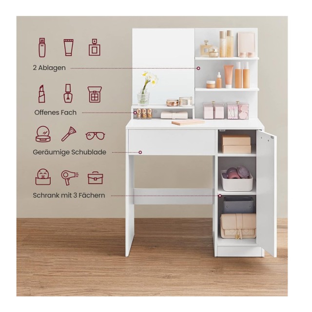 Ξύλινο Μπουντουάρ με Καθρέπτη 80 x 40 x 132 cm VASAGLE RDT119W01