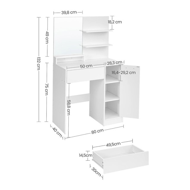 Ξύλινο Μπουντουάρ με Καθρέπτη 80 x 40 x 132 cm VASAGLE RDT119W01