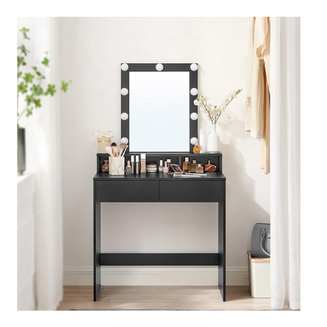 Ξύλινο Μπουντουάρ με Καθρέπτη και Φωτισμό 80 x 40 x 145 cm Χρώματος Μαύρο VASAGLE RDT114T16