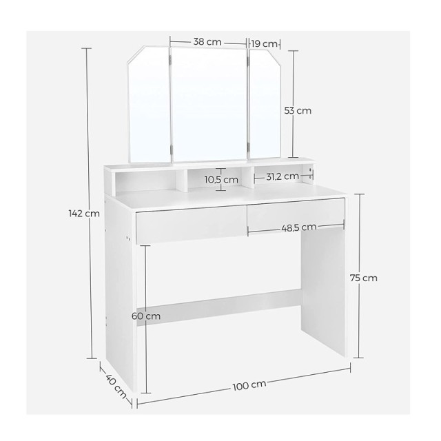 Ξύλινο Μπουντουάρ με Πτυσσόμενο Καθρέπτη 100 x 40 x 142 cm VASAGLE RDT115W01