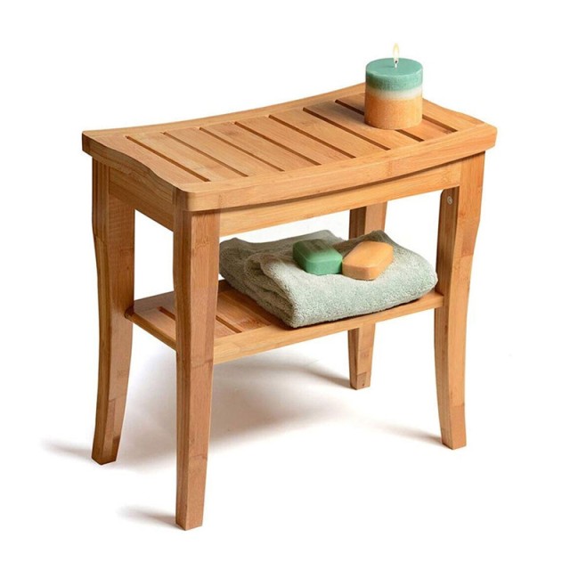 Ξύλινο Σκαμπό Μπάνιου από Μπαμπού 47.5 x 26 x 44.5 cm Bakaji 02832566