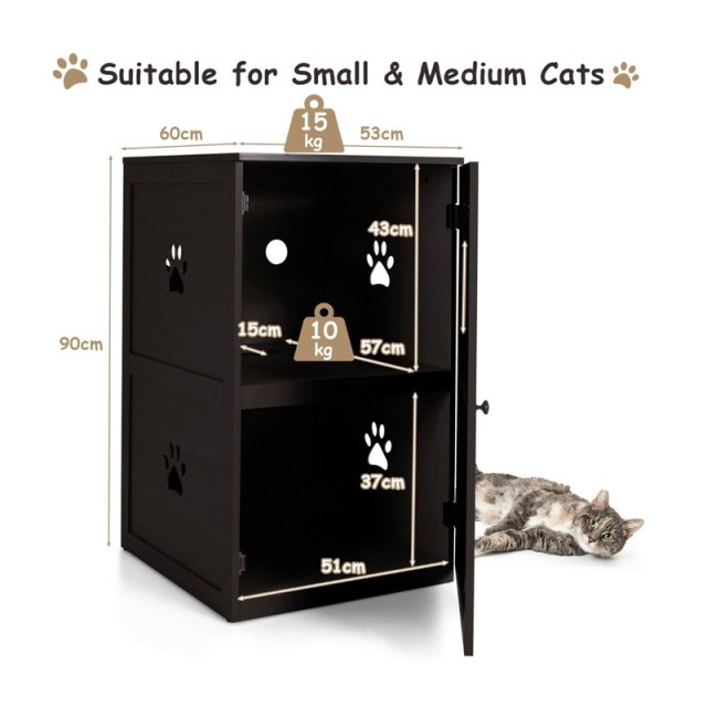 Ξύλινο Ντουλάπι 2 Επιπέδων για Αμμολεκάνη Γάτας 60 x 53 x 90 cm Costway PV10001CF