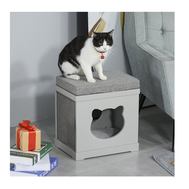 Ξύλινο Σπίτι Γάτας 41 x 30 x 36 cm Χρώματος Γκρι PawHut D30-334GY