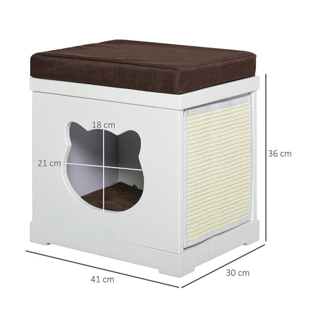 Ξύλινο Σπίτι Γάτας 41 x 30 x 36 cm Χρώματος Λευκό PawHut D30-334WT