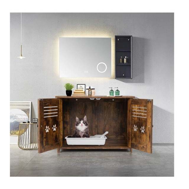 Ξύλινο Ντουλάπι για Αμμολεκάνη Γάτας με 2 Πόρτες 70 x 51.5 x 50.5 cm Costway PV10035CF