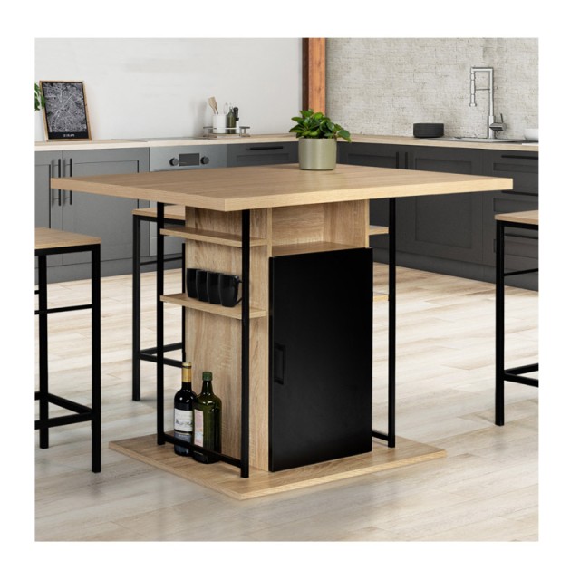 Ξύλινο Τραπέζι - Bar με 2 Ντουλάπια και 6 Ράφια 110 x 80 x 82 cm Idomya 30088289+30088290
