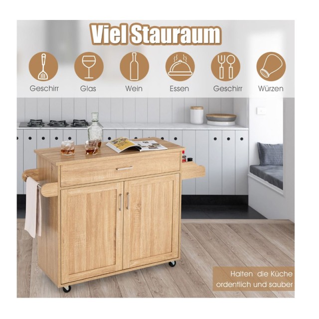 Ξύλινο Τρόλεϊ Κουζίνας 116 x 40 x 85 cm Costway KC51983NA