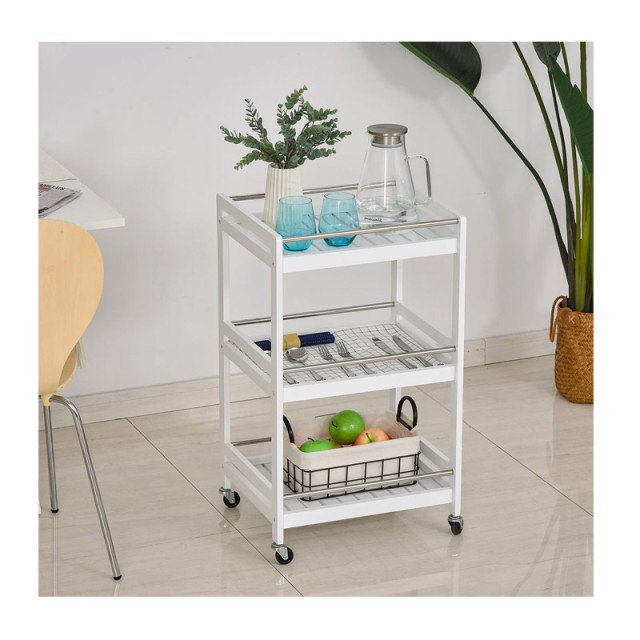 Ξύλινο Τρόλεϊ Κουζίνας με 3 Ράφια 78 x 45 x 38 cm HOMCOM 801-123WT