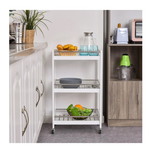 Ξύλινο Τρόλεϊ Κουζίνας με 3 Ράφια 78 x 45 x 38 cm HOMCOM 801-123WT