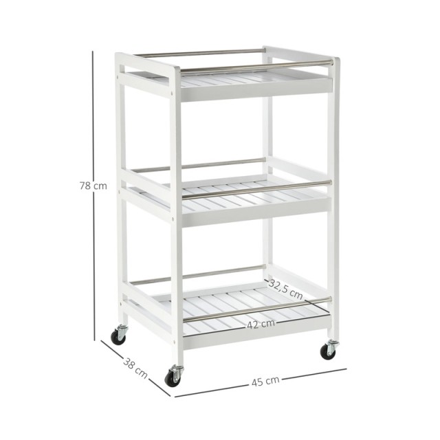 Ξύλινο Τρόλεϊ Κουζίνας με 3 Ράφια 78 x 45 x 38 cm HOMCOM 801-123WT