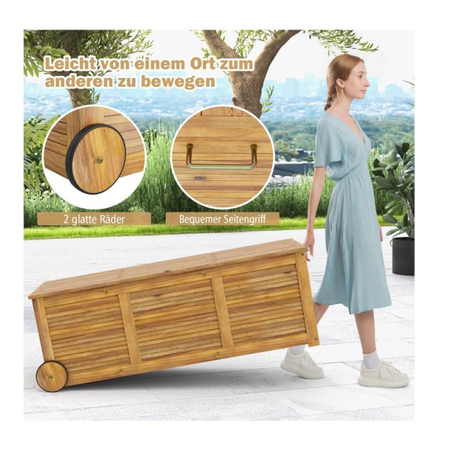 Ξύλινο Τροχήλατο Μπαούλο Κήπου με Αδιάβροχη Εσωτερική Τσάντα 182 Lt 127 x 50 x 45 cm Costway OP71258