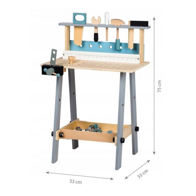 Ξύλινος Παιδικός Πάγκος Εργασίας με 32 Εργαλεία 53 x 33 x 75 cm Ecotoys 1172