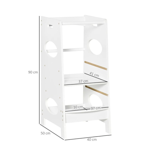 Ξύλινος Πύργος Εκμάθησης 40 x 50 x 90 cm Χρώματος Λευκό HOMCOM 312-053WT