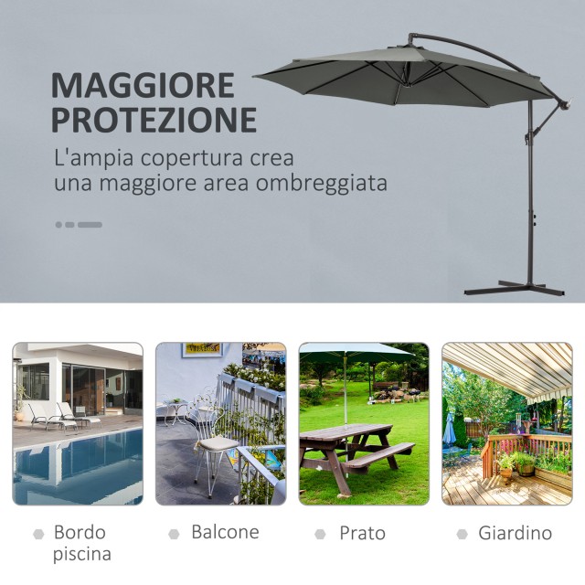 Outsunny Outsunny Outdoor Parasol Ατσάλινο πλαίσιο και Πολυεστέρας Αδιάβροχο Anti-UV Φ300x250cm, Γκρι 84D-037GY