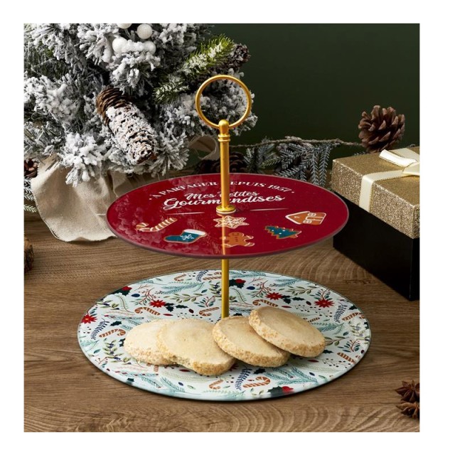 Χριστουγεννιάτικη Γυάλινη Ορντερβιέρα 2 Ορόφων 25 x 25 x 22.5 cm Home Deco Factory KA6189