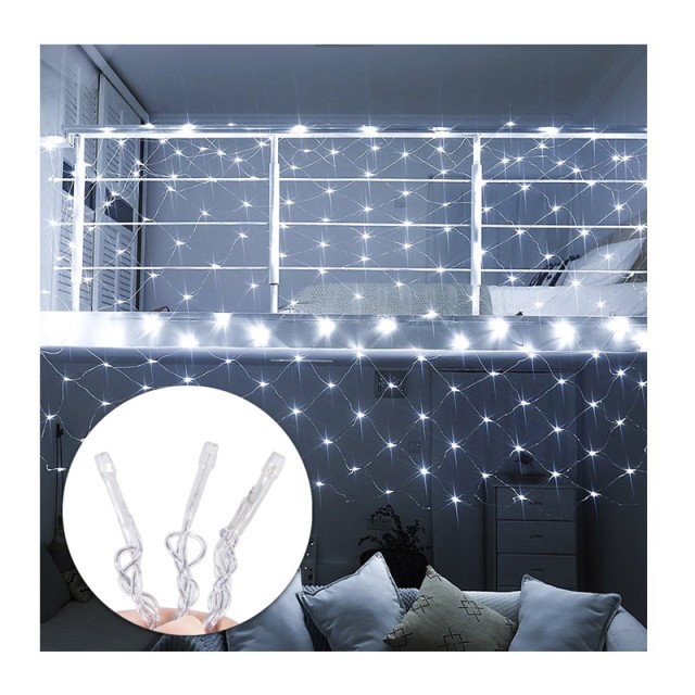 Χριστουγεννιάτικη Κουρτίνα 185 x 85 cm με 128 Λαμπάκια LED Ψυχρό Λευκό και 7 Προγράμματα Εναλλαγών Φωτισμού 31V Hoppline HOP1000988-1