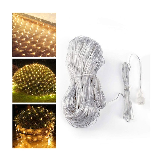 Χριστουγεννιάτικη Κουρτίνα 185 x 85 cm με 128 Λαμπάκια LED Θερμό Λευκό και 7 Προγράμματα Εναλλαγών Φωτισμού 31V Hoppline HOP1000988-2