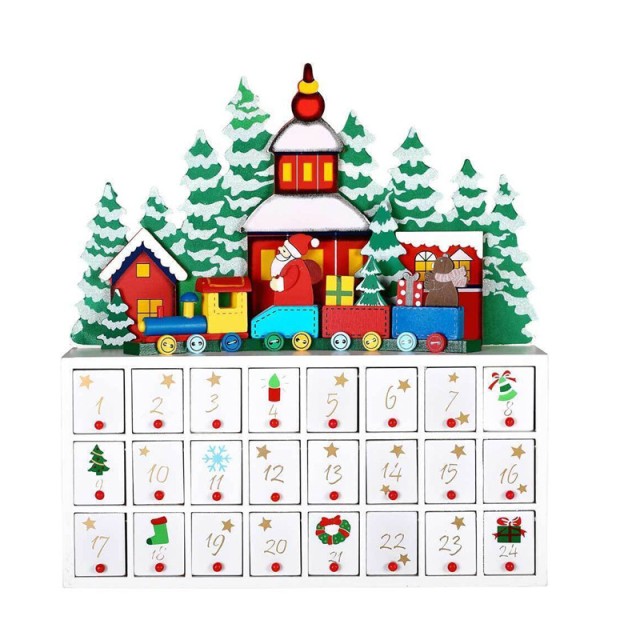 Χριστουγεννιάτικο Ξύλινο Advent Calendar Τρένο με Άγιο Βασίλη 8.7 x 37.4 x 40.3 cm Bakaji 02831545