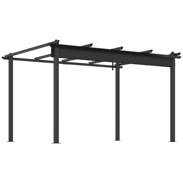 Pergola Gazebo 4x3 m με 8 οπές αποστράγγισης, σε αλουμίνιο, μέταλλο και πολυεστέρα, σκούρο γκρι 84C-478V01CG