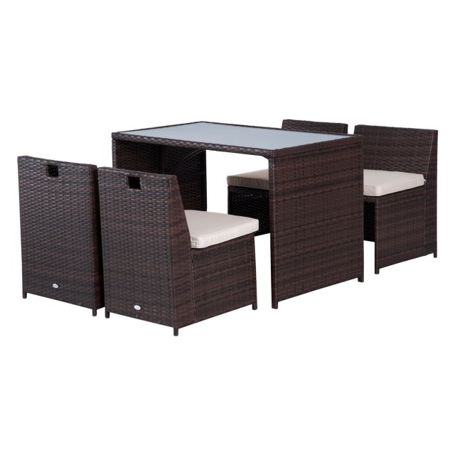 Outsunny Rattan Σετ Έπιπλα Κήπου 5τμχ Τραπεζαρία 4 Καρέκλες με Μαξιλάρια 861-012
