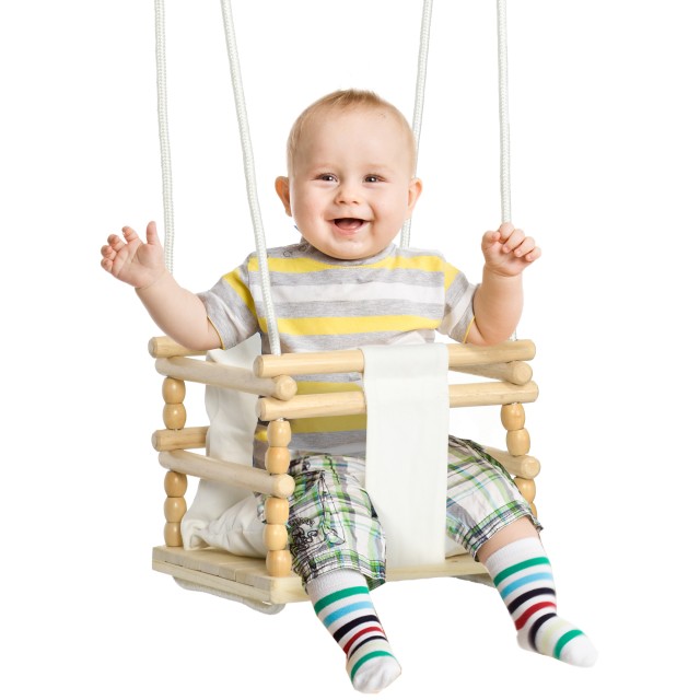 AIYAPLAY Baby Swing 9-36 μηνών από ξύλο και βαμβάκι με ρυθμιζόμενο σχοινί και μαξιλάρι, 30x30x110-180 cm 331-032V00WT