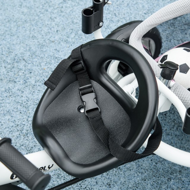 Τρίκυκλο HOMCOM για παιδιά 1-5 ετών με λαβή και ρυθμιζόμενο κουβούκλιο, 102x49x102 cm, λευκό και ροζ 370-027V00PK