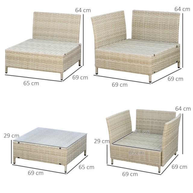 Outsunny 7 τεμαχίων Modular PE Rattan Garden Lounge σετ με μαξιλάρια, μπεζ 860-253V00BG