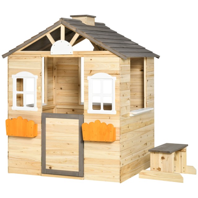 Outsunny Little House για Παιδιά 3-7 ετών με 2 παράθυρα με θήκη για γλάστρα και πάγκο, σε ξύλο ελάτης και PP, 113Lx94x134,5 cm 345-024