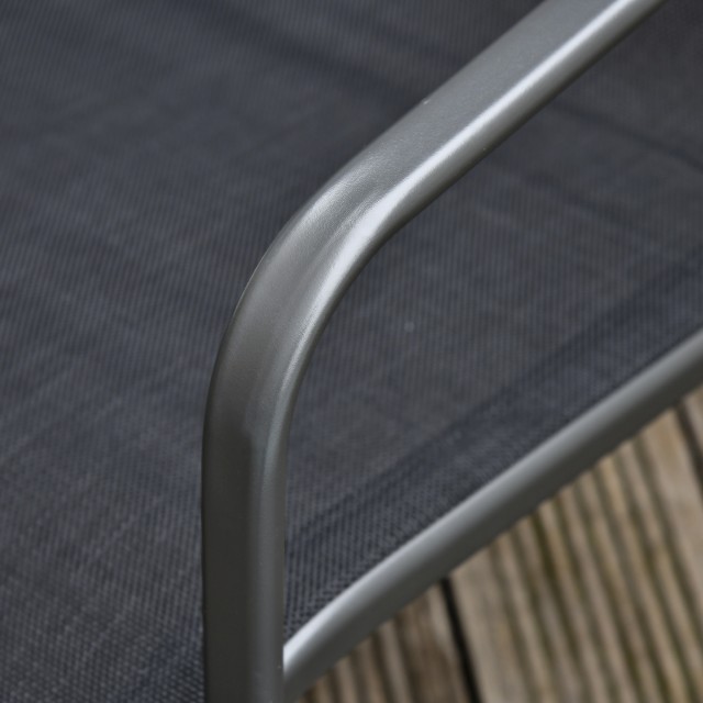 Outsunny Σετ Τραπεζάκι Σαλονιού με Πάγκο και 2 Καρέκλες Κήπου, Έπιπλα εξωτερικού χώρου σε μέταλλο και Texteline, Μαύρο 84B-507